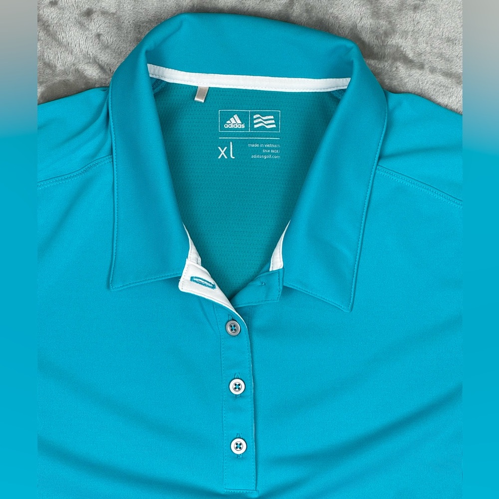 Adidas Women's Short Sleeve Golf Polo Shirt Turquoise Size XL Tennis Pickleball - Picture 3 of 9